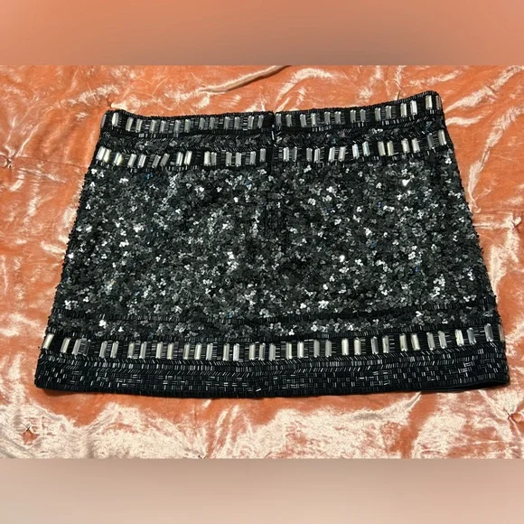 VINTAGE All Saints Spitalfields Sequin Embellished Black Silver Mini Skirt S/M - Picture 4 of 13